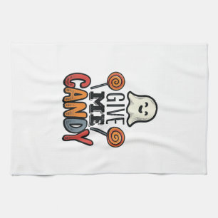Vintage-Halloween-Gib-mir-Süßigkeiten-Geist-Shirt- Geschirrtuch