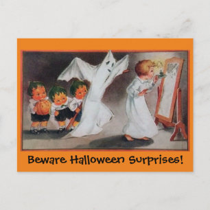 Vintage Halloween Girl Postcard Einladung