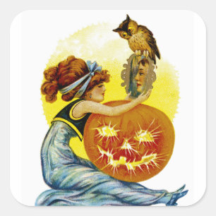 Vintage-Halloween-Glamour Quadratischer Aufkleber