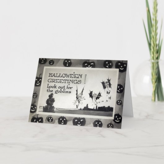 Vintage Halloween-Goblinkarte Feiertagskarte (Vorderseite)