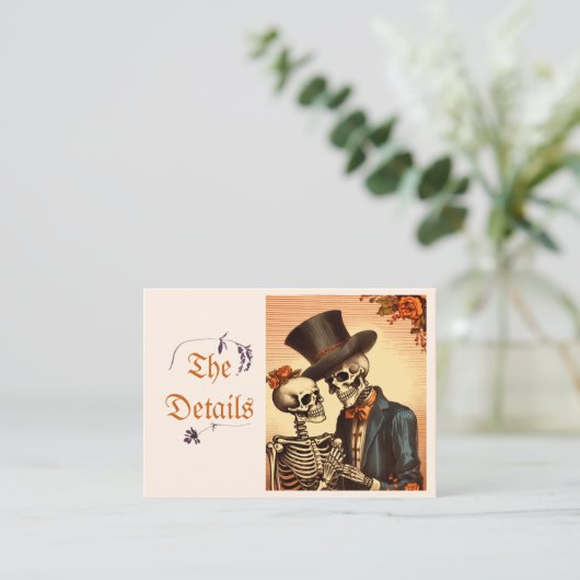 Vintage Halloween Goth QRC Hochzeitsdetails Begleitkarte (Stehend Vorderseite)