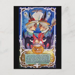 Vintage Halloween Gruselige Hexen Postkarte