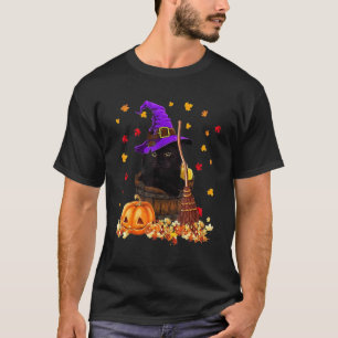 Vintage Halloween Gruselige Schwarze Katze Hexenhu T-Shirt