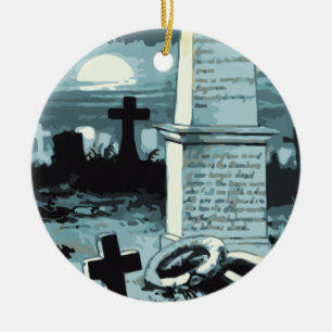 Vintage Halloween, gruseliger Friedhof mit Gräbern Keramikornament