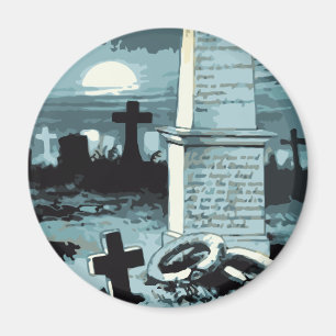 Vintage Halloween, gruseliger Friedhof mit Gräbern Magnet