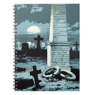 Vintage Halloween, gruseliger Friedhof mit Gräbern Notizblock