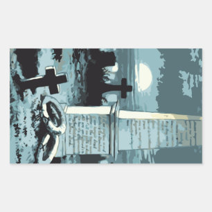 Vintage Halloween, gruseliger Friedhof mit Gräbern Rechteckiger Aufkleber
