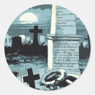 Vintage Halloween, gruseliger Friedhof mit Gräbern Runder Aufkleber