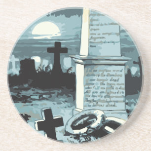 Vintage Halloween, gruseliger Friedhof mit Gräbern Sandstein Untersetzer