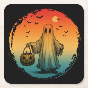 vintage Halloween gruseliger Geist Kürbis Fledermä Rechteckiger Pappuntersetzer
