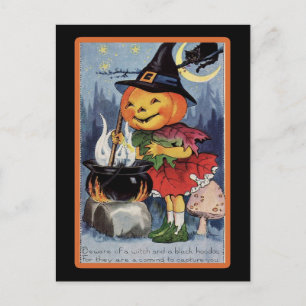 Vintage Halloween Gruseliger Kürbis Hexe Postkarte