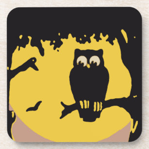 Vintage Halloween, gruseliger Uhu im Baum bei Mond Getränkeuntersetzer
