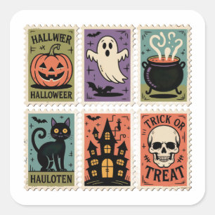 Vintage-Halloween-Gruselmarken-Aufkleberbogen Quadratischer Aufkleber