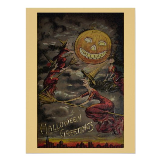 Vintage-Halloween-Gruß Poster (Vorderseite)