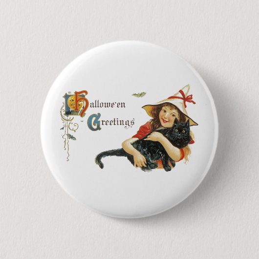Vintage Halloween-Grüße Button (Vorderseite)