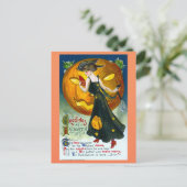 Vintage Halloween-Grüße Hexenkürbisgedicht Postkarte (Stehend Vorderseite)