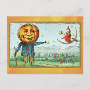 Vintage Halloween-Grüße Kürbisherxe Postkarte