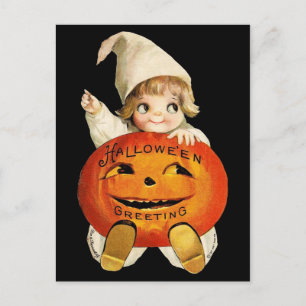 Vintage Halloween-Grüße mit kleinem Mädchen Postkarte