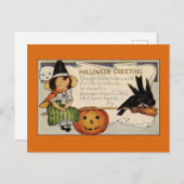 Vintage Halloween Grüße Niedlich Hexe Postkarte (Vorne/Hinten)