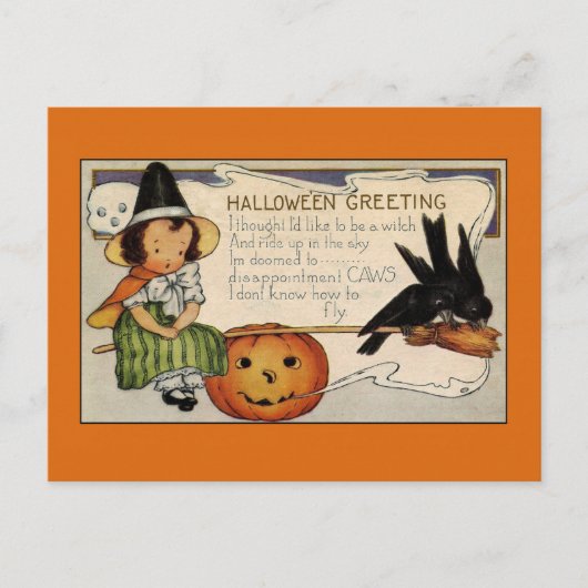 Vintage Halloween Grüße Niedlich Hexe Postkarte (Vorderseite)