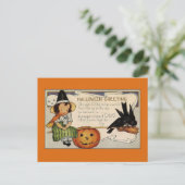 Vintage Halloween Grüße Niedlich Hexe Postkarte (Stehend Vorderseite)