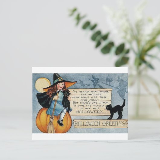 Vintage Halloween-Grüße Postkarte (Stehend Vorderseite)