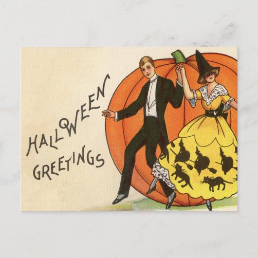 Vintage Halloween-Grüße - Tanzsaal - Postkarte (Vorderseite)