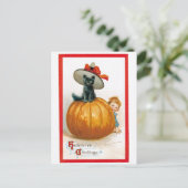 Vintage Halloween-Grußenkatze Feiertagspostkarte (Stehend Vorderseite)