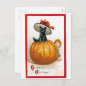 Vintage Halloween-Grußenkatze Feiertagspostkarte (Vorne/Hinten)