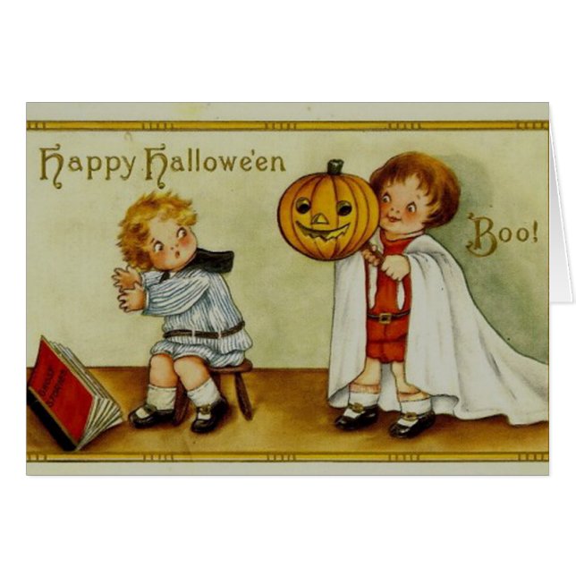 Vintage Halloween-Grußkarte (Vorderseite (Horizontal))
