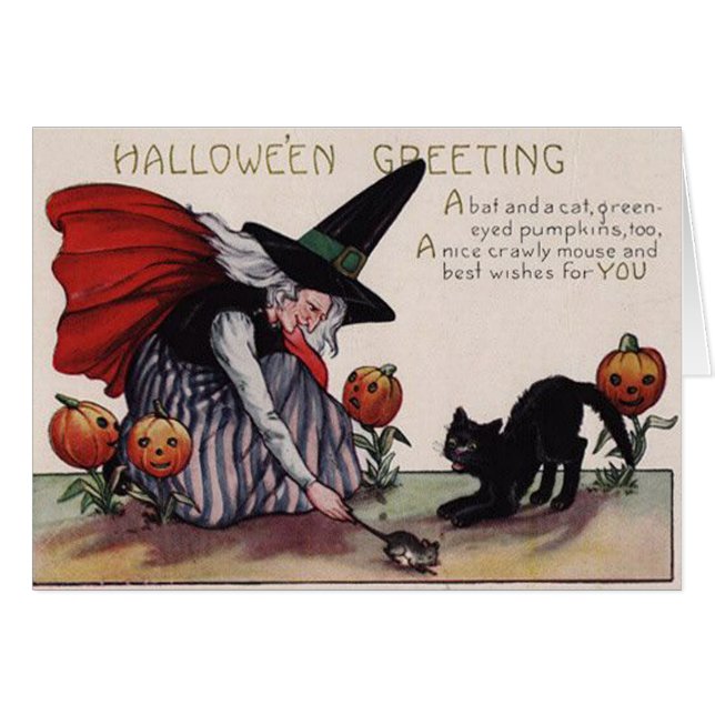 Vintage Halloween-Grußkarte (Vorderseite (Horizontal))