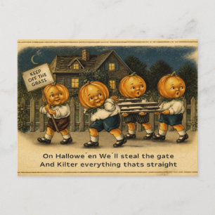 Vintage-Halloween-Grußkarte, Schalkhafter Kürbis-K Postkarte