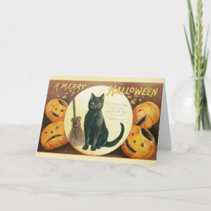 Vintage Halloween-Grußkarte Schwarze Katze Karte