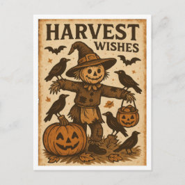 Vintage Halloween Harvest Wishes Postkarte