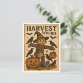 Vintage Halloween Harvest Wishes Postkarte (Stehend Vorderseite)