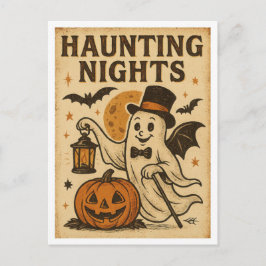Vintage Halloween Haunting NIghts Postkarte