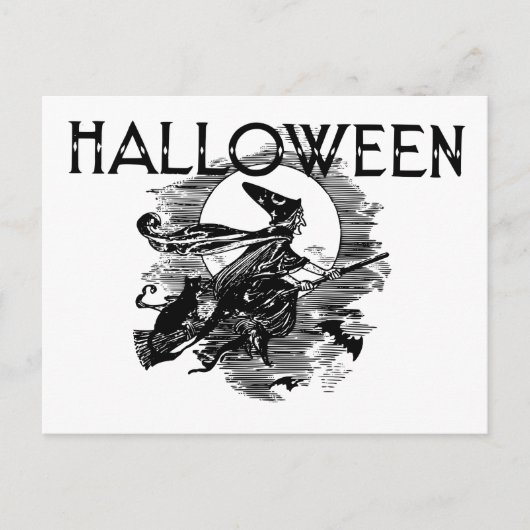 Vintage Halloween-Hexe auf Broomstick Postkarte (Vorderseite)