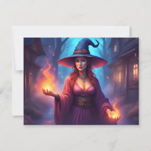 Vintage Halloween-Hexe Darstellend einen Zauber Postkarte