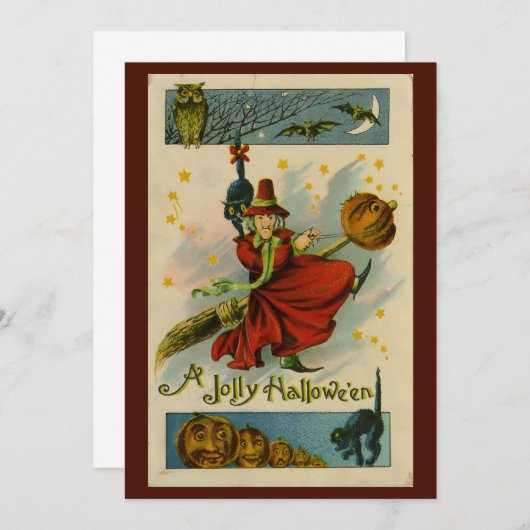 Vintage Halloween-Hexe Einladung (Vorne/Hinten)
