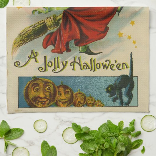 Vintage Halloween-Hexe Geschirrtuch (Gefaltet)