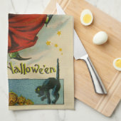 Vintage Halloween-Hexe Geschirrtuch (Viertel Falte)