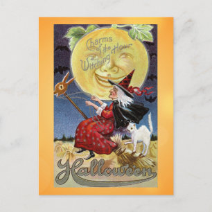 Vintage Halloween Hexe Hexenstunde Postkarte