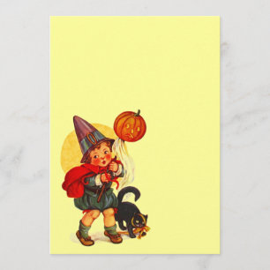 Vintage-Halloween-Hexe JOL-Katze-Blanko-Einladung Einladung