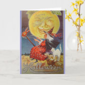 Vintage Halloween-Hexe Karte (Gelbe Blume)