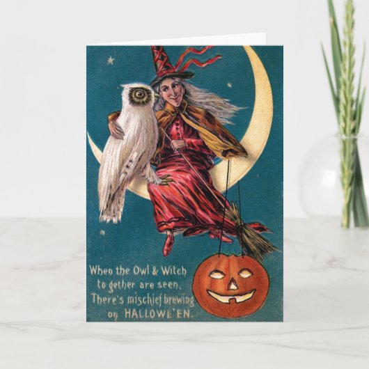 Vintage Halloween-Hexe Karte (Vorderseite)