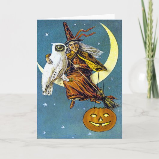 Vintage Halloween-Hexe Karte (Vorderseite)