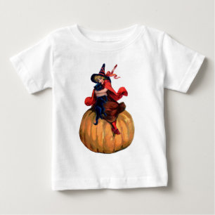 Vintage-Halloween-Hexe, Katze und Kürbis Baby T-shirt