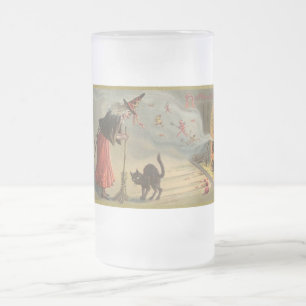 Vintage-Halloween-Hexe, Katzen-Tasse, Steinkrüge Mattglas Bierglas