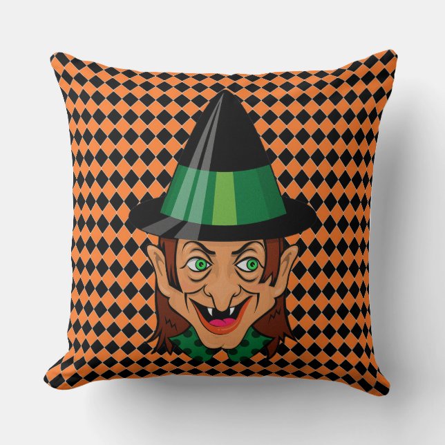 Vintage Halloween-Hexe Kissen (Vorderseite)