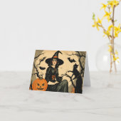 Vintage Halloween-Hexe, Kürbis, Schwarze Katze, Fl Karte (Gelbe Blume)